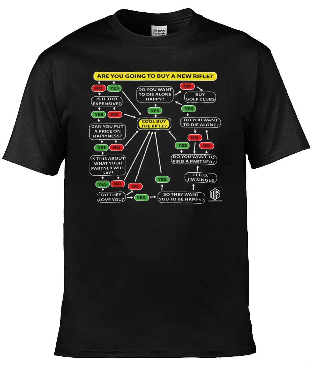 New Rifle Flow Chart T-Shirt White Text