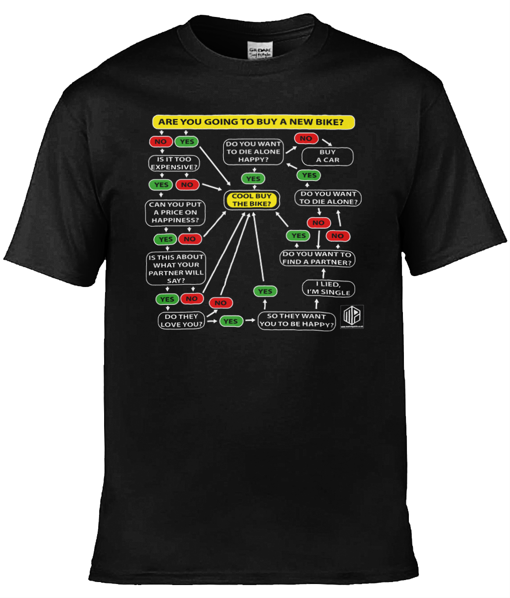 New Bike Flow Chart T-Shirt White Text - Image 2
